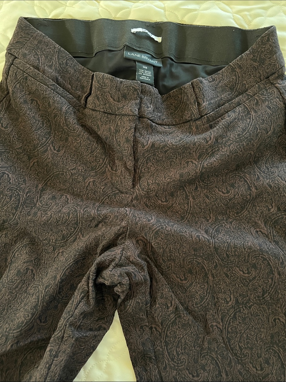 Lane Bryant The Allie stretchy Brown Brocade dress slacks wide elastic waistband